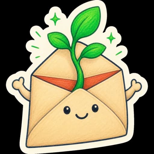 An envelope with a green seedling growing out of it