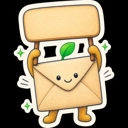 An envelope character holding up a blank signboard